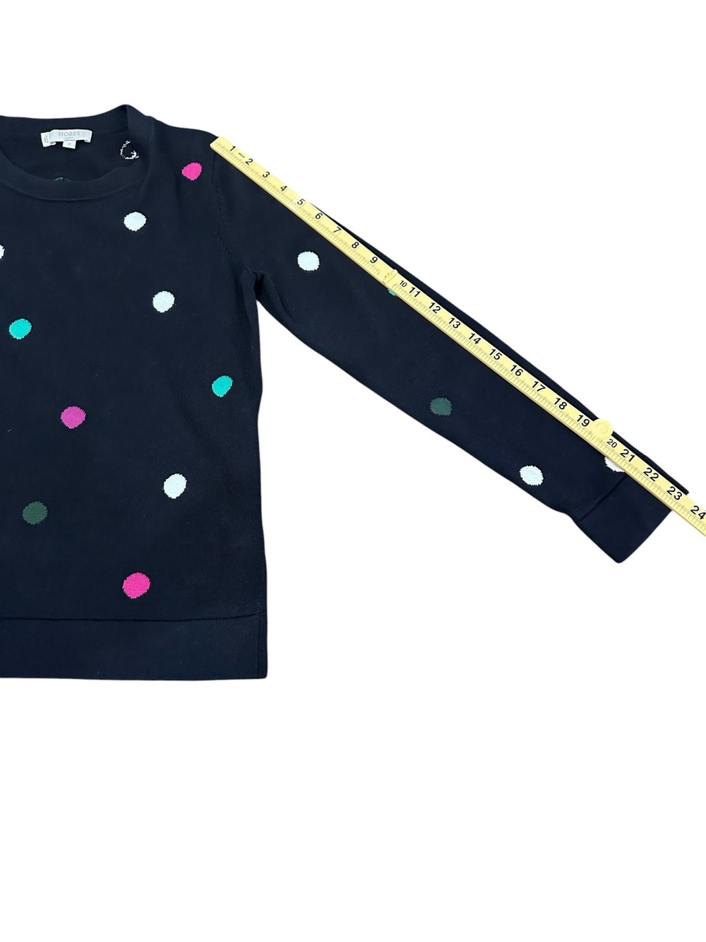 Hobbs London Women’s Amelia Navy Cotton Spot Print Sweater Big Polka Dots Medium - Picture 9 of 12